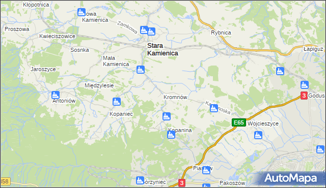 mapa Kromnów gmina Stara Kamienica, Kromnów gmina Stara Kamienica na mapie Targeo