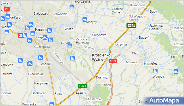 mapa Krościenko Wyżne, Krościenko Wyżne na mapie Targeo