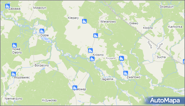 mapa Krosino gmina Grzmiąca, Krosino gmina Grzmiąca na mapie Targeo