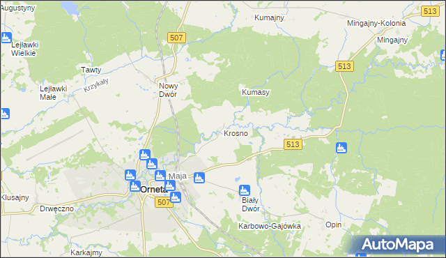 mapa Krosno gmina Orneta, Krosno gmina Orneta na mapie Targeo