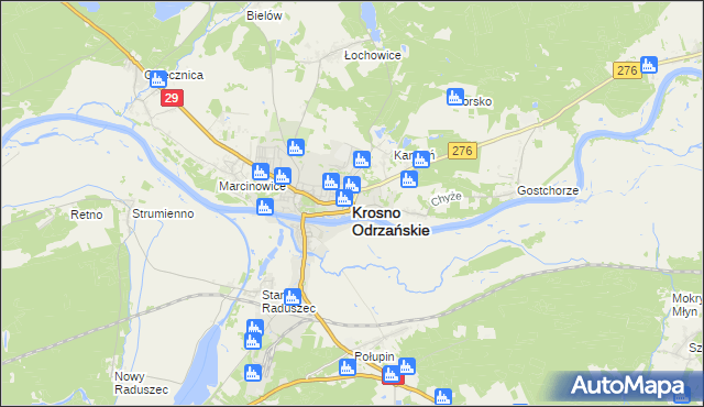 mapa Krosno Odrzańskie, Krosno Odrzańskie na mapie Targeo