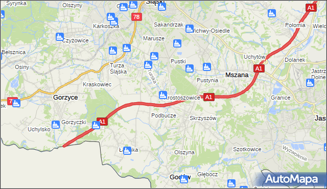 mapa Krostoszowice, Krostoszowice na mapie Targeo