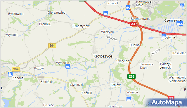 mapa Krotoszyce, Krotoszyce na mapie Targeo