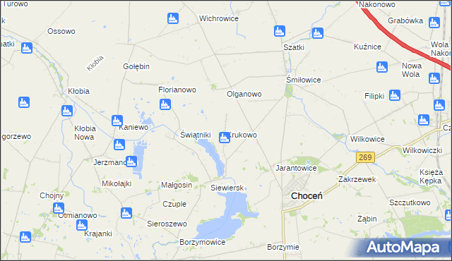 mapa Krukowo gmina Choceń, Krukowo gmina Choceń na mapie Targeo