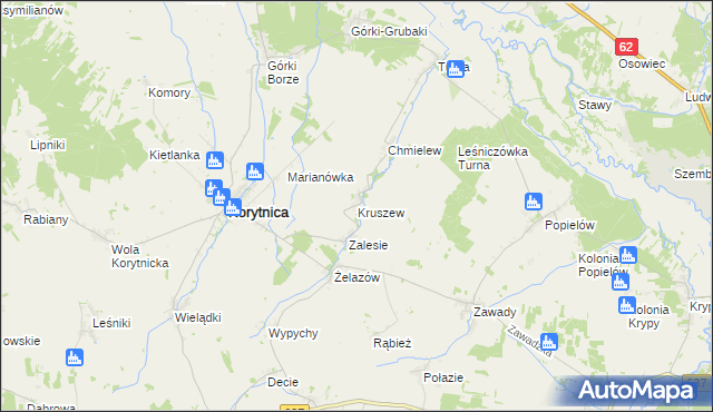 mapa Kruszew gmina Korytnica, Kruszew gmina Korytnica na mapie Targeo