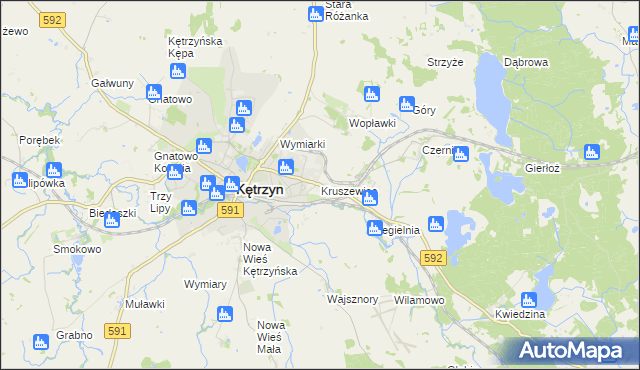 mapa Kruszewiec gmina Kętrzyn, Kruszewiec gmina Kętrzyn na mapie Targeo