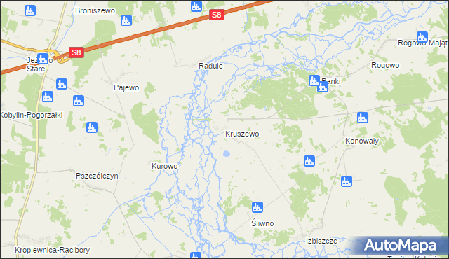 mapa Kruszewo gmina Choroszcz, Kruszewo gmina Choroszcz na mapie Targeo