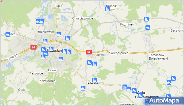 mapa Kruszyn gmina Bolesławiec, Kruszyn gmina Bolesławiec na mapie Targeo