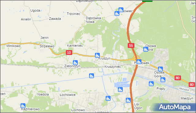 mapa Kruszyn gmina Sicienko, Kruszyn gmina Sicienko na mapie Targeo