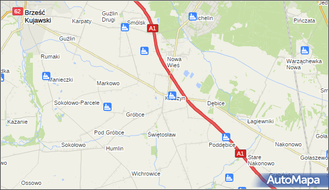 mapa Kruszyn gmina Włocławek, Kruszyn gmina Włocławek na mapie Targeo