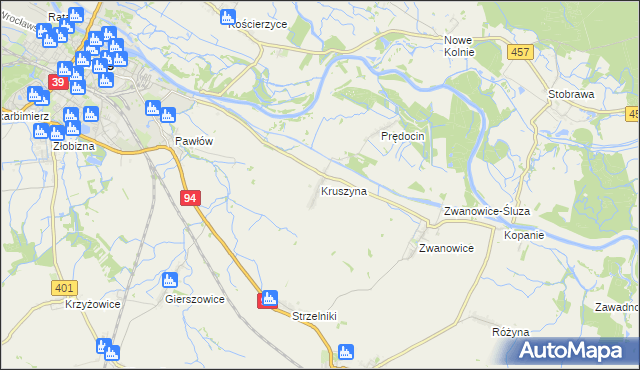 mapa Kruszyna gmina Skarbimierz, Kruszyna gmina Skarbimierz na mapie Targeo