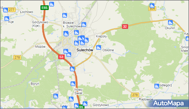 mapa Kruszyna gmina Sulechów, Kruszyna gmina Sulechów na mapie Targeo