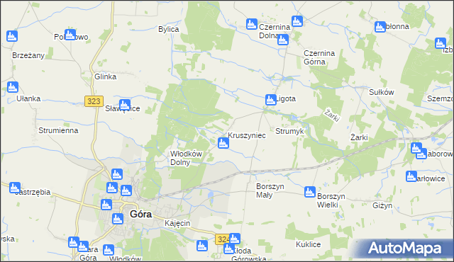 mapa Kruszyniec gmina Góra, Kruszyniec gmina Góra na mapie Targeo