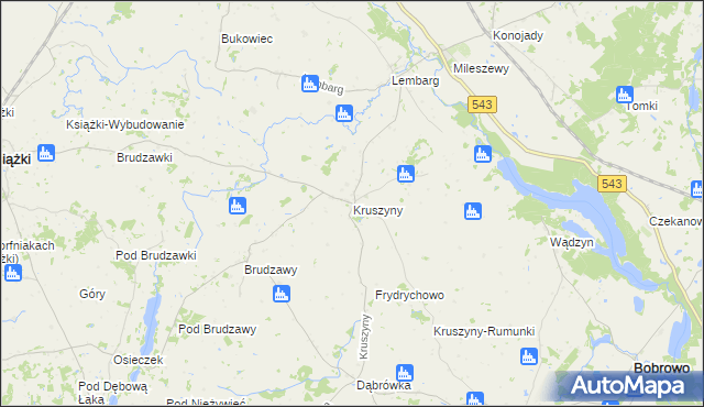 mapa Kruszyny gmina Bobrowo, Kruszyny gmina Bobrowo na mapie Targeo