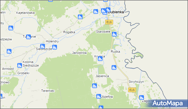 mapa Krynica gmina Dubienka, Krynica gmina Dubienka na mapie Targeo