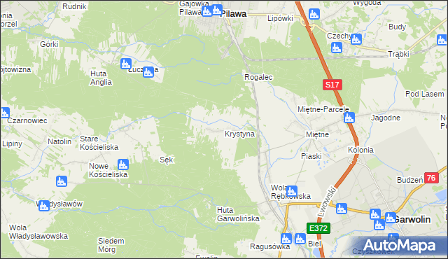 mapa Krystyna gmina Garwolin, Krystyna gmina Garwolin na mapie Targeo