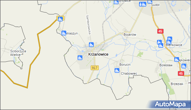 mapa Krzanowice powiat raciborski, Krzanowice powiat raciborski na mapie Targeo