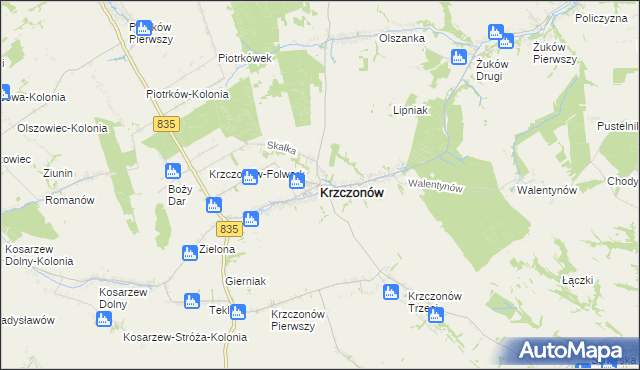 mapa Krzczonów powiat lubelski, Krzczonów powiat lubelski na mapie Targeo