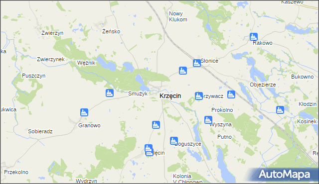 mapa Krzęcin powiat choszczeński, Krzęcin powiat choszczeński na mapie Targeo