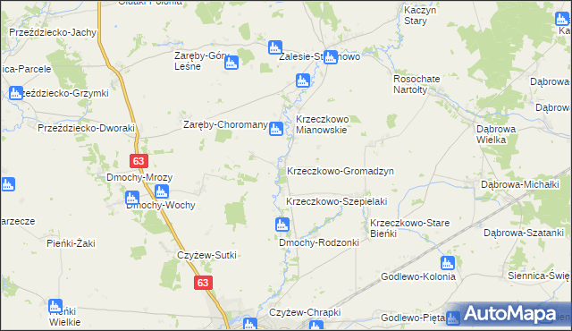 mapa Krzeczkowo-Gromadzyn, Krzeczkowo-Gromadzyn na mapie Targeo