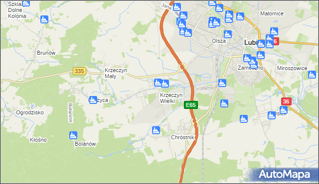 mapa Krzeczyn Wielki, Krzeczyn Wielki na mapie Targeo