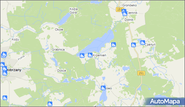 mapa Krzemień gmina Dobrzany, Krzemień gmina Dobrzany na mapie Targeo