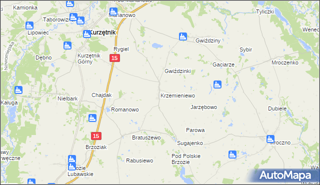 mapa Krzemieniewo gmina Kurzętnik, Krzemieniewo gmina Kurzętnik na mapie Targeo