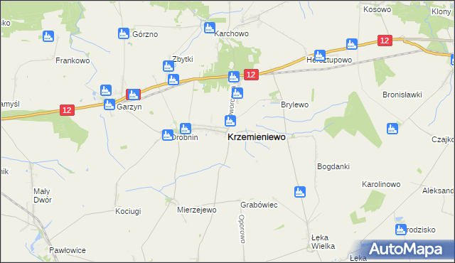 mapa Krzemieniewo powiat leszczyński, Krzemieniewo powiat leszczyński na mapie Targeo
