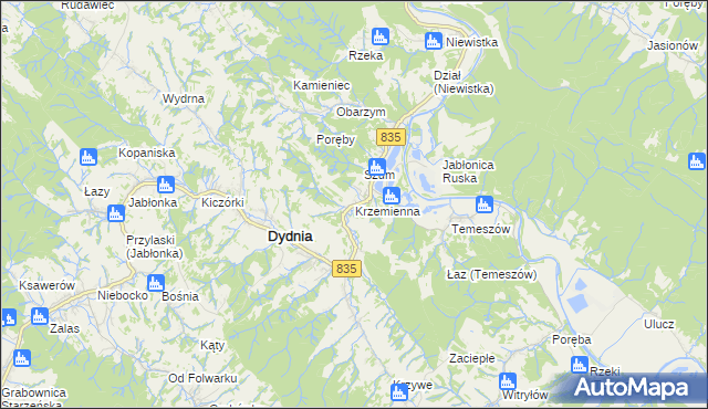 mapa Krzemienna gmina Dydnia, Krzemienna gmina Dydnia na mapie Targeo