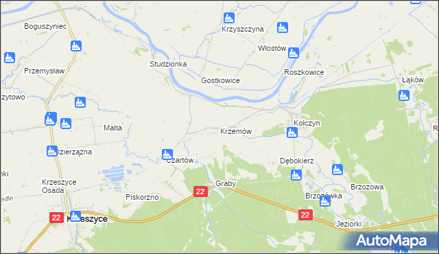 mapa Krzemów, Krzemów na mapie Targeo