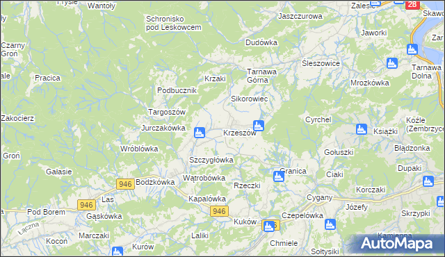 mapa Krzeszów gmina Stryszawa, Krzeszów gmina Stryszawa na mapie Targeo