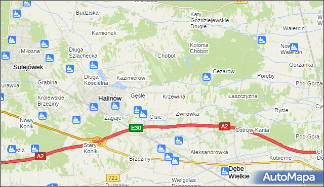 mapa Krzewina gmina Halinów, Krzewina gmina Halinów na mapie Targeo