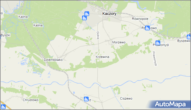 mapa Krzewina gmina Kaczory, Krzewina gmina Kaczory na mapie Targeo