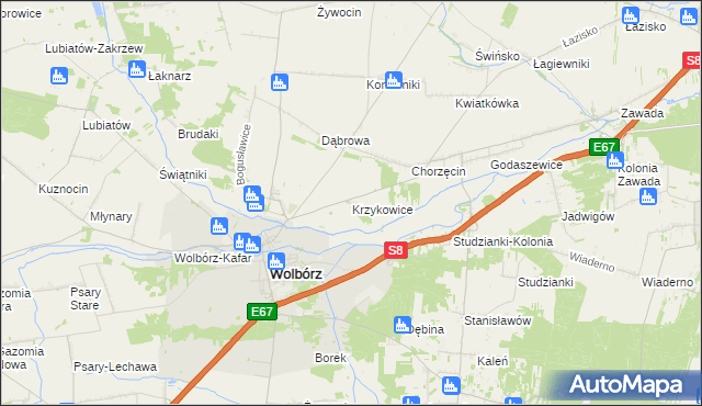 mapa Krzykowice gmina Wolbórz, Krzykowice gmina Wolbórz na mapie Targeo