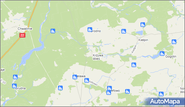 mapa Krzywa Wieś, Krzywa Wieś na mapie Targeo