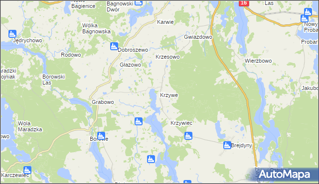 mapa Krzywe gmina Mrągowo, Krzywe gmina Mrągowo na mapie Targeo