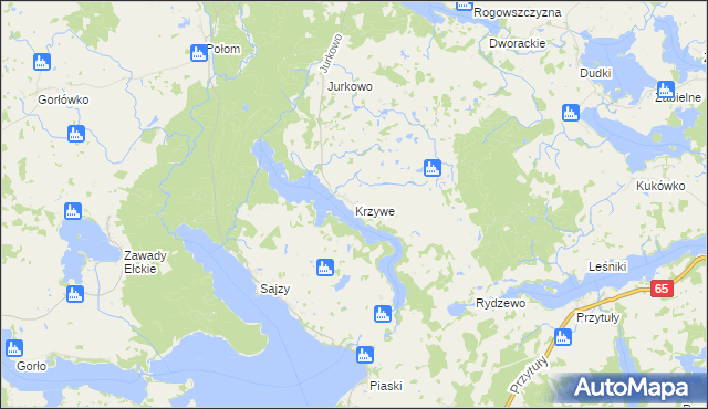 mapa Krzywe gmina Świętajno, Krzywe gmina Świętajno na mapie Targeo