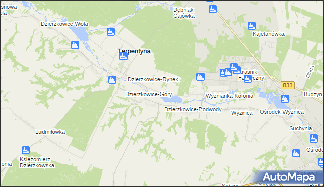 mapa Krzywie gmina Dzierzkowice, Krzywie gmina Dzierzkowice na mapie Targeo