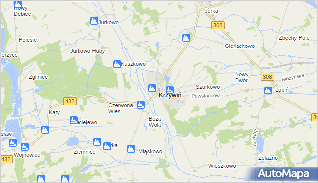 mapa Krzywiń, Krzywiń na mapie Targeo