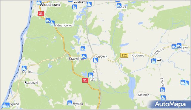 mapa Krzywin gmina Widuchowa, Krzywin gmina Widuchowa na mapie Targeo