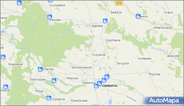 mapa Krzywina, Krzywina na mapie Targeo