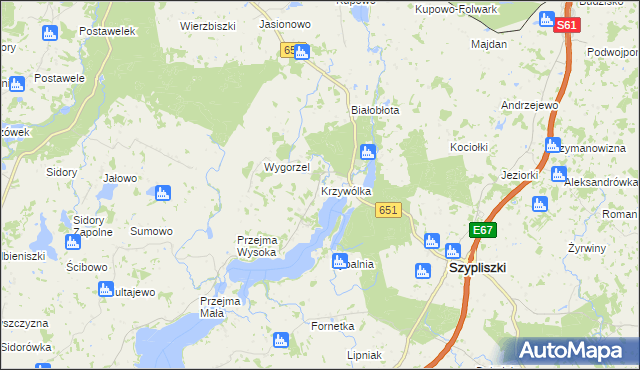 mapa Krzywólka gmina Szypliszki, Krzywólka gmina Szypliszki na mapie Targeo