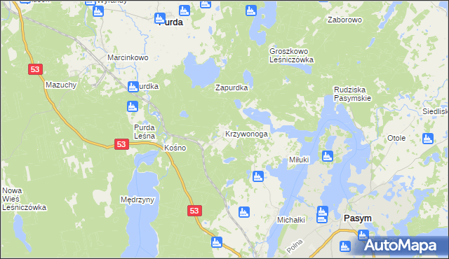 mapa Krzywonoga, Krzywonoga na mapie Targeo