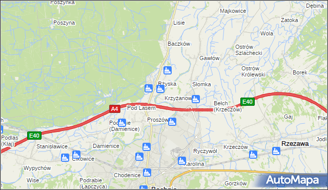 mapa Krzyżanowice gmina Bochnia, Krzyżanowice gmina Bochnia na mapie Targeo