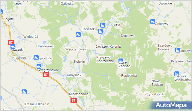 mapa Krzyżewo Nadrzeczne, Krzyżewo Nadrzeczne na mapie Targeo