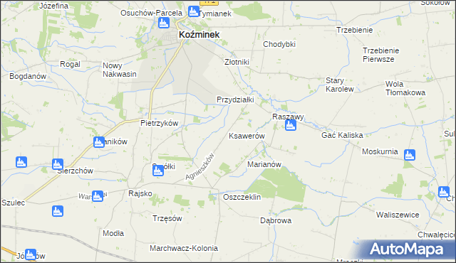 mapa Ksawerów gmina Koźminek, Ksawerów gmina Koźminek na mapie Targeo