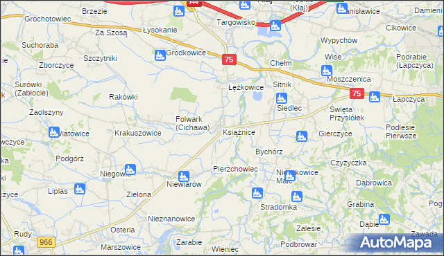 mapa Książnice gmina Gdów, Książnice gmina Gdów na mapie Targeo