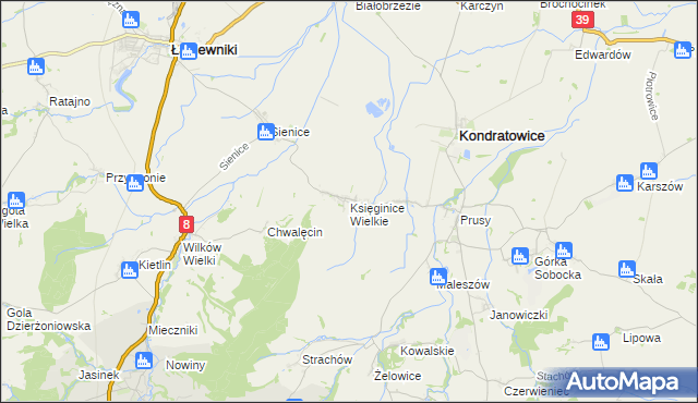 mapa Księginice Wielkie, Księginice Wielkie na mapie Targeo