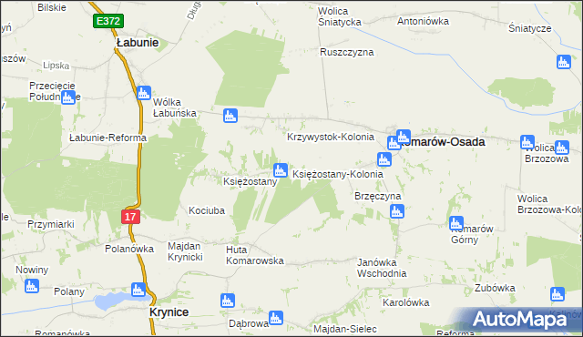 mapa Księżostany-Kolonia, Księżostany-Kolonia na mapie Targeo