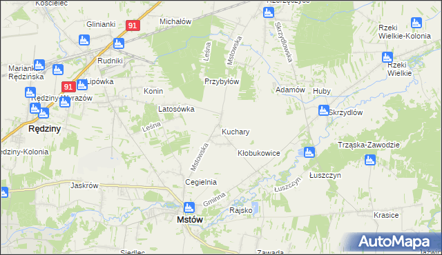 mapa Kuchary gmina Mstów, Kuchary gmina Mstów na mapie Targeo